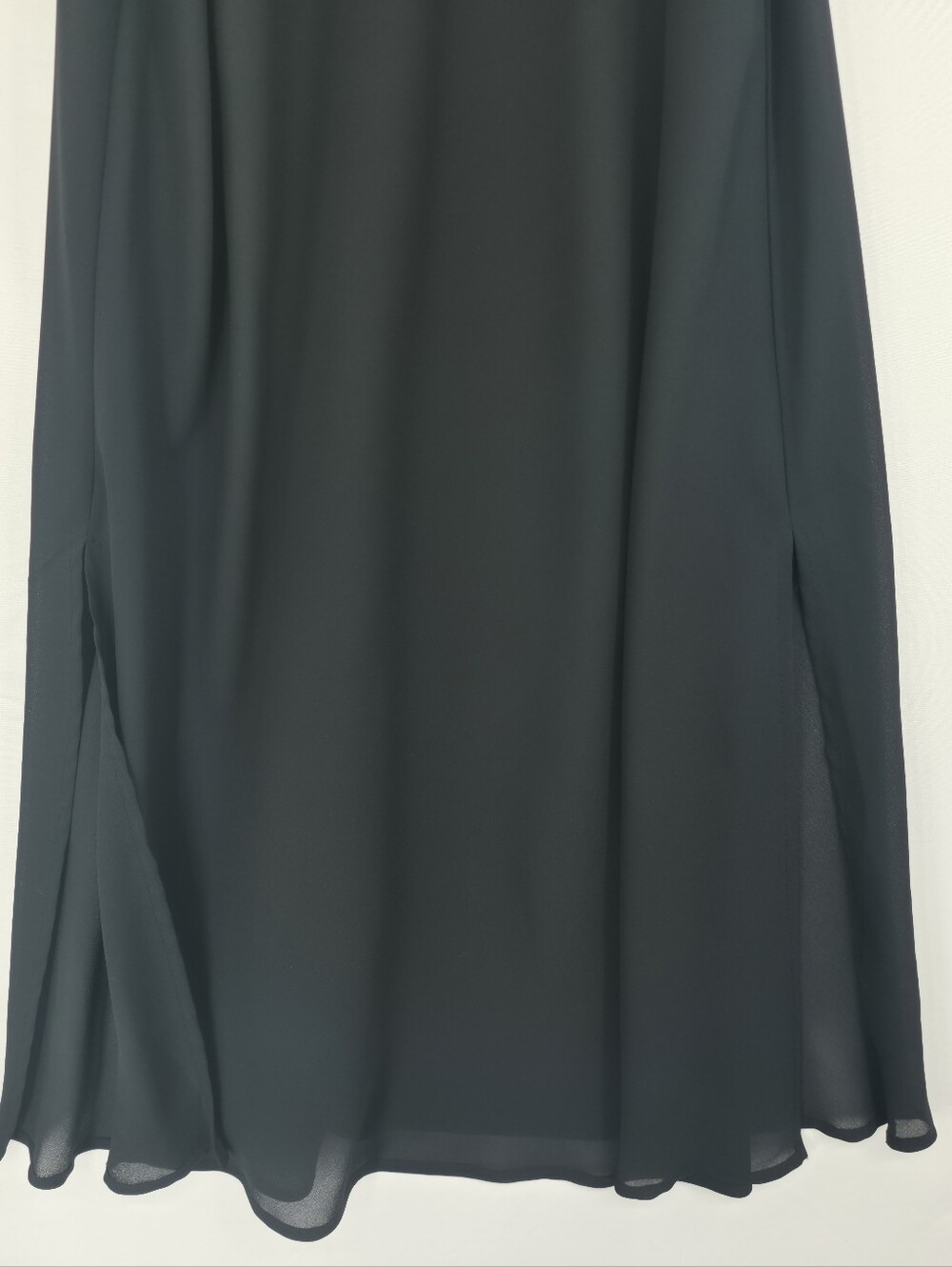 Donna Ricco Black Sheer Mesh Slip Dress Maxi Double Slit Minimalist Petite Large - Picture 6 of 11